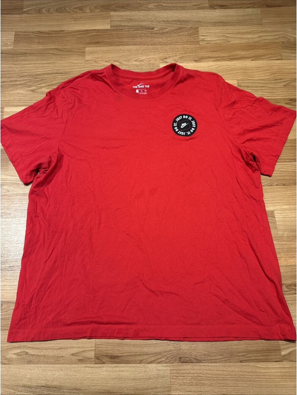 Nike Tee T-Shirt Logo Just Do It Red 100% Cotton Black Patch Mens XXL